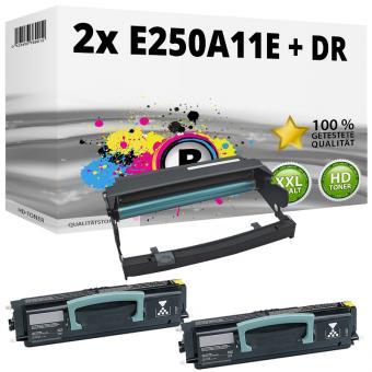 2x Alternativ Lexmark Toner E250 E250A11E + Trommel E250X22G 